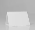 Promotional table talker isolated on white background, mockup template paper tri-fold vertical triangle cards with reflection