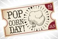 Ticket Good for Corn Popped during Popcorn Day Celebration, Vector Illustration