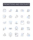 Promotions and discounts line icons collection. Sales offers, Special deals, Discount coupons, Bargain prices, Rebate