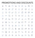 Promotions and discounts outline icons collection. Promotions, discounts, deal, sale, offer, voucher, coupon vector