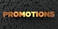 Promotions - Gold text on black background - 3D rendered royalty free stock picture