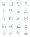 Prompt delivery linear icons set. Swiftness, Efficiency, Rapidity, Punctuality, Expediency, Alacrity, Timeliness line Royalty Free Stock Photo