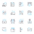 Prompt delivery linear icons set. Swiftness, Efficiency, Rapidity, Punctuality, Expediency, Alacrity, Timeliness line Royalty Free Stock Photo