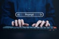 Prompt text, AI texting prompt on keyboard with smart Artificial Intelligence. Prompt text with AI, Immediate prompt