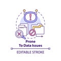 Prone to data issues concept icon