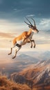 Pronghorn Antelope Leaping Across a Vast Plain. Generative ai