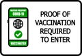 Proof of covid-19 vaccination required to enter. Information sign