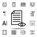 proof reading, eye, page icon. Can be used for web, logo, mobile app, UI, UX