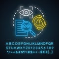 Proofreading neon light concept icon. Text editing, correction process idea. Copyediting written work. Checking