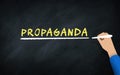 Propaganda Concept. hand writing word on chalkboard. Propaganda or promotion Royalty Free Stock Photo