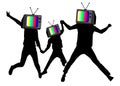 Propaganda, fake news. People instead of head TV, silhouette.