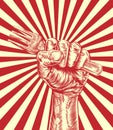 Propaganda Fork Woodcut Fist Hand Royalty Free Stock Photo