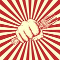 Propaganda Poster Fork Woodcut Fist Royalty Free Stock Photo