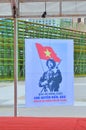 A propaganda poster about protecting the Spratly islands in the square in Vietnam Royalty Free Stock Photo