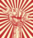 Propaganda Spanner Woodcut Fist Hand Royalty Free Stock Photo