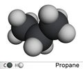 Propane C3H8 molecule. It is three-carbon alkane, molecular model. 3D rendering Royalty Free Stock Photo