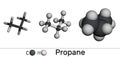 Propane C3H8 molecule. Various 3D molecular models on a white background. 3D rendering Royalty Free Stock Photo