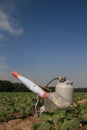 Propane cannon in a field with young crops Royalty Free Stock Photo