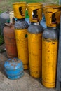 Gas and CO2 cylinders under pressure close up
