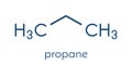Propane hydrocarbon molecule. Alkane used as fuel in portable stoves, gas blowtorches, cars, etc. Skeletal formula.