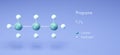 Propane, natural colorless gas, molecular structures, 3d rendering, Structural Chemical Formula and Atoms with Color Coding Royalty Free Stock Photo