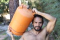 Propane tank delivery man with attractive look Royalty Free Stock Photo