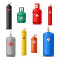 Propane tanks compressed oxygen dangerous gas cylinder set realistic vector illustration