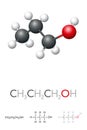 Propanol, CH3CH2CH2OH, n-propanol, molecule model and chemical formula