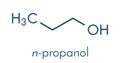 Propanol n-propanol solvent molecule. Skeletal formula.