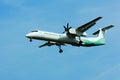 Propeller airplane on blue Royalty Free Stock Photo