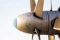 Propeller blades of a vintage airplane on a blue background Royalty Free Stock Photo