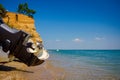 Propeller of boat on the sandy beach