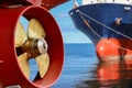 Propeller of cargo ship repair already in shipyard after maintenance