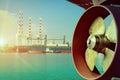 Propeller Close up and Repair Cargo ship in floating dry dock. Royalty Free Stock Photo