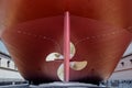 Propeller Close up and Repair Cargo ship in floating dry dock. Royalty Free Stock Photo