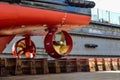 Propeller Close up and Repair Cargo ship in floating dry dock. Royalty Free Stock Photo