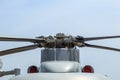 Propeller of grey helicopter of Thai army on blue sky Royalty Free Stock Photo