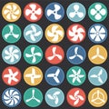 Propeller icons set on color circles black background for graphic and web design. Simple vector sign. Internet concept