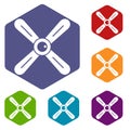 Propeller icons set hexagon