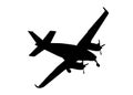 Propeller plane flying isolated silhouette