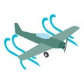 Propeller plane icon isometric vector. Green airplane flying in air flow icon