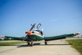 Propeller plane parking at the airport in sunny Royalty Free Stock Photo