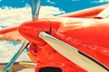 Propeller of a red airplane at the airport Royalty Free Stock Photo