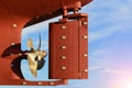 Propeller and rudder of Large cargo ships, aft of the commercial ocean ship in floating dry dock yard.