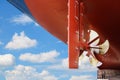 Propeller, rudder red after maintenance already by surveyor in floating dry dock