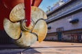 Propeller with rudder in shipyard for maintenance. Royalty Free Stock Photo