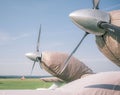 3 July 2021, Russia, Kemerovo, propellers of small parked airplane