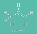 Propene propylene molecule. Polypropylene PP, polyprene building block material. Skeletal formula.