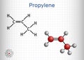 Propene, propylene molecule. Sheet of paper in a cage