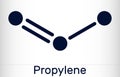 Propene, propylene molecule. Skeletal chemical formula